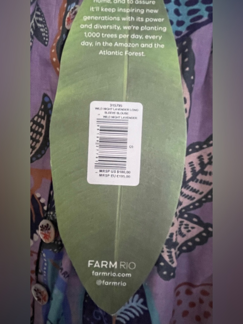 FARM Rio Lavender Multi-Color Botanical Print Peasant Top - Picture 7 of 13